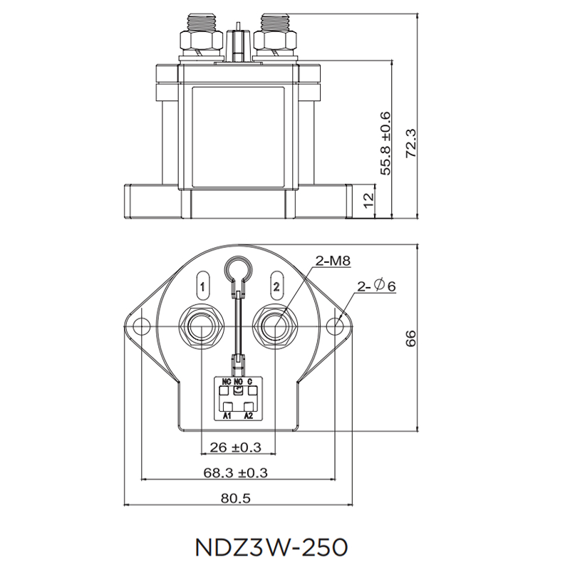 NDZ3W-250 Product Dimension Drawing 