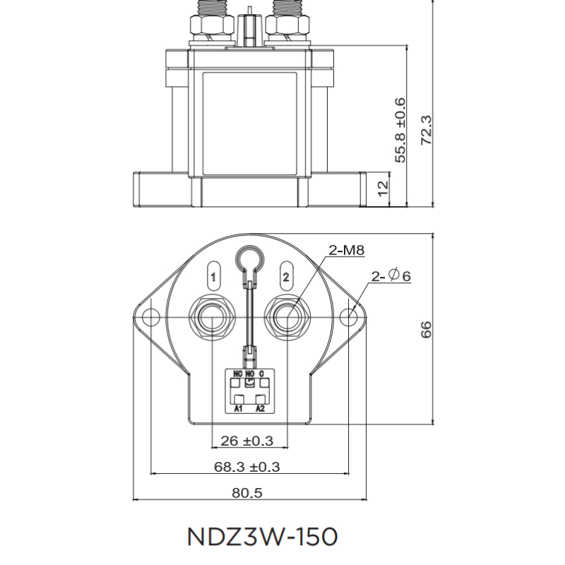 NDZ3W-150 Product Dimension Drawing 
