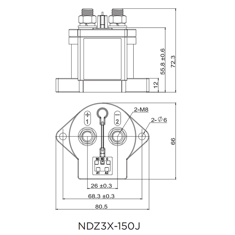 NDZ3X-150J Product Dimension Drawing