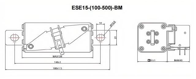 Hudson Fuse ESE15-315-BM DC Fuses 1500V 100A High Voltage 150kA Breaking Capacity UL248-13 Certified Copper Ceramic for EV