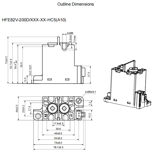 HFE82V-200D HONGFA High Voltage DC Contactor 450V & 750V 200A 24V/12V DC 300kW 50Hz
