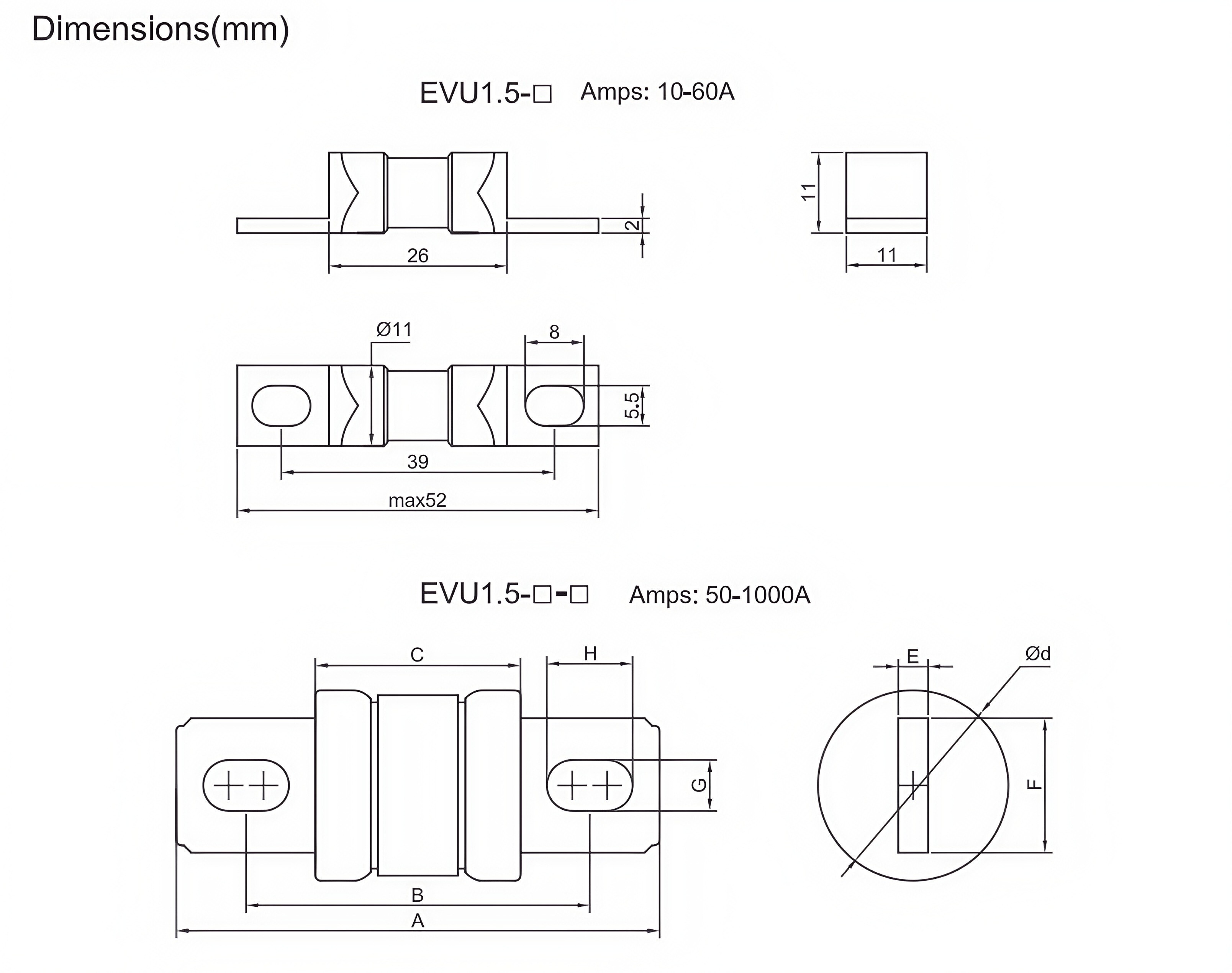 10Amp 240V Hudson FUSE DC Fuses EVU10-10A