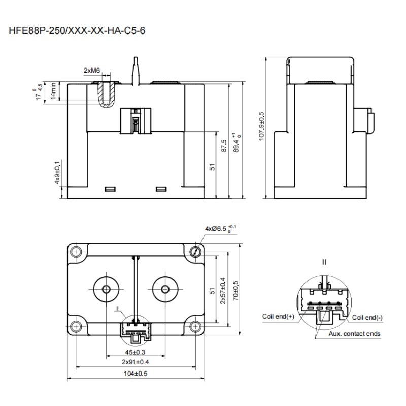 HFE88P-250 HONGFA DC Contactor Coil Voltage 12V/24V 250A
