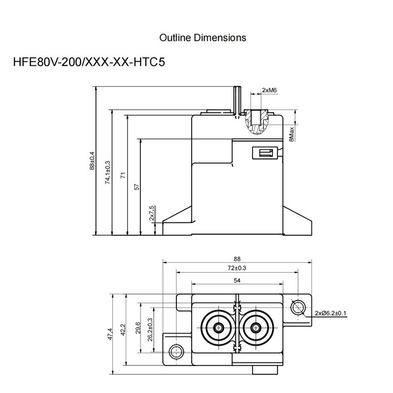 HFE80V-200 HONGFA DC Contactor 250V 200A 2-Phase Relay,HFE80V-200 HONGFA High Voltage DC Contactor 250V 200A 12V/24V Coil 80kW 2-Phase Relay