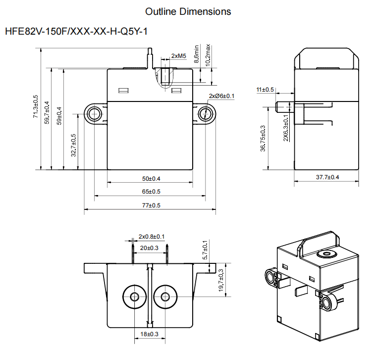 HFE82V-150F HONGFA High Voltage DC Contactor 750V 150A,HFE82V-150F HONGFA High Voltage DC Contactor 750V 150A 12/24V Coil 1300A Max Breaking Current Industrial Automation Relay
