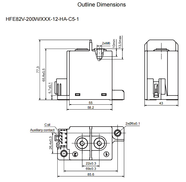 HFE82V-200W HONGFA High Voltage DC Contactor 750V 200A,HFE82V-200W HONGFA High Voltage DC Contactor 750V 200A 24V/12V DC 2-Phase 180kW