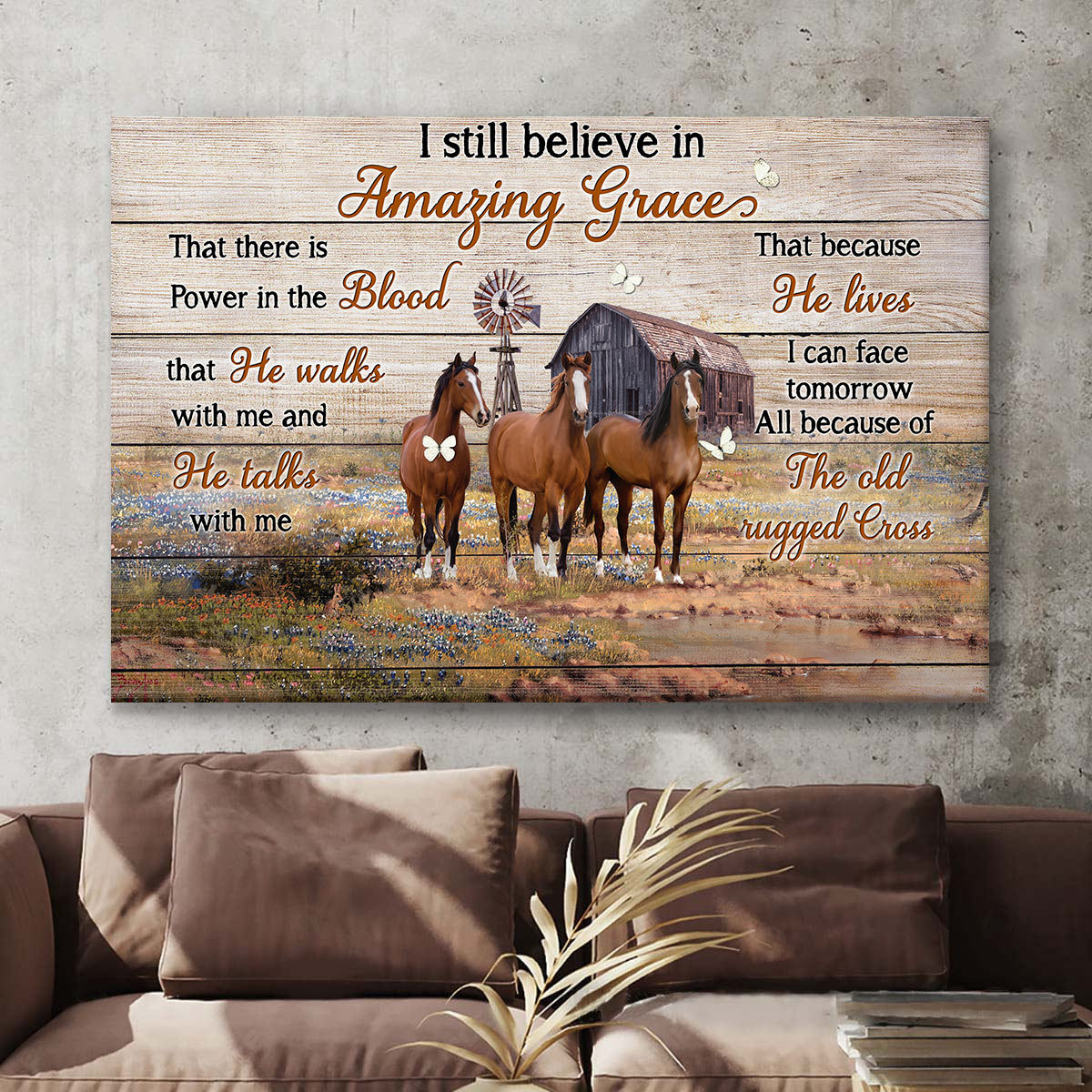 I Still Believe in Amazing Grace Countryside Horses Canvas Wall Art