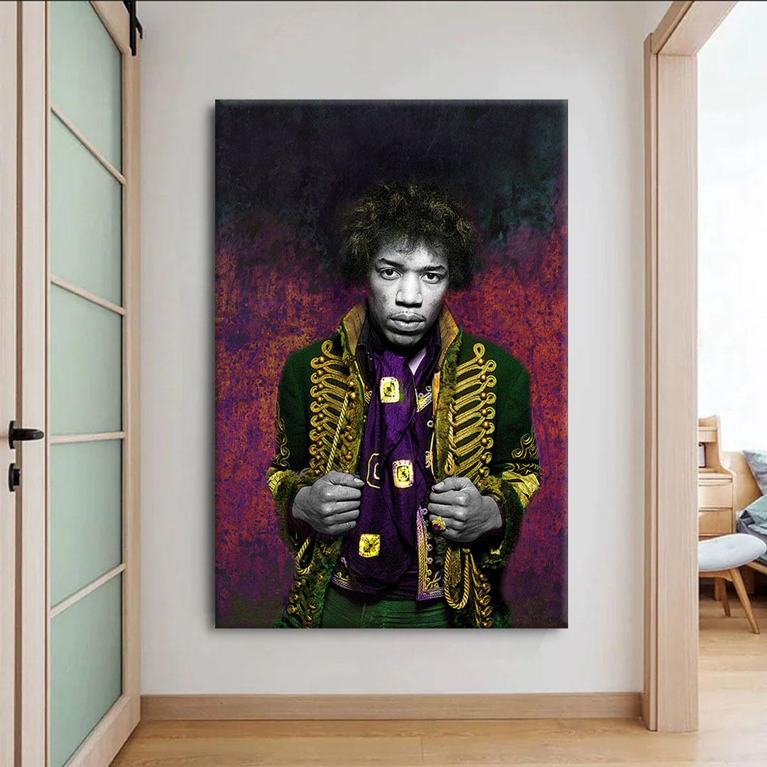 Jimi Hendrix Green Jacket Canvas Wall Art