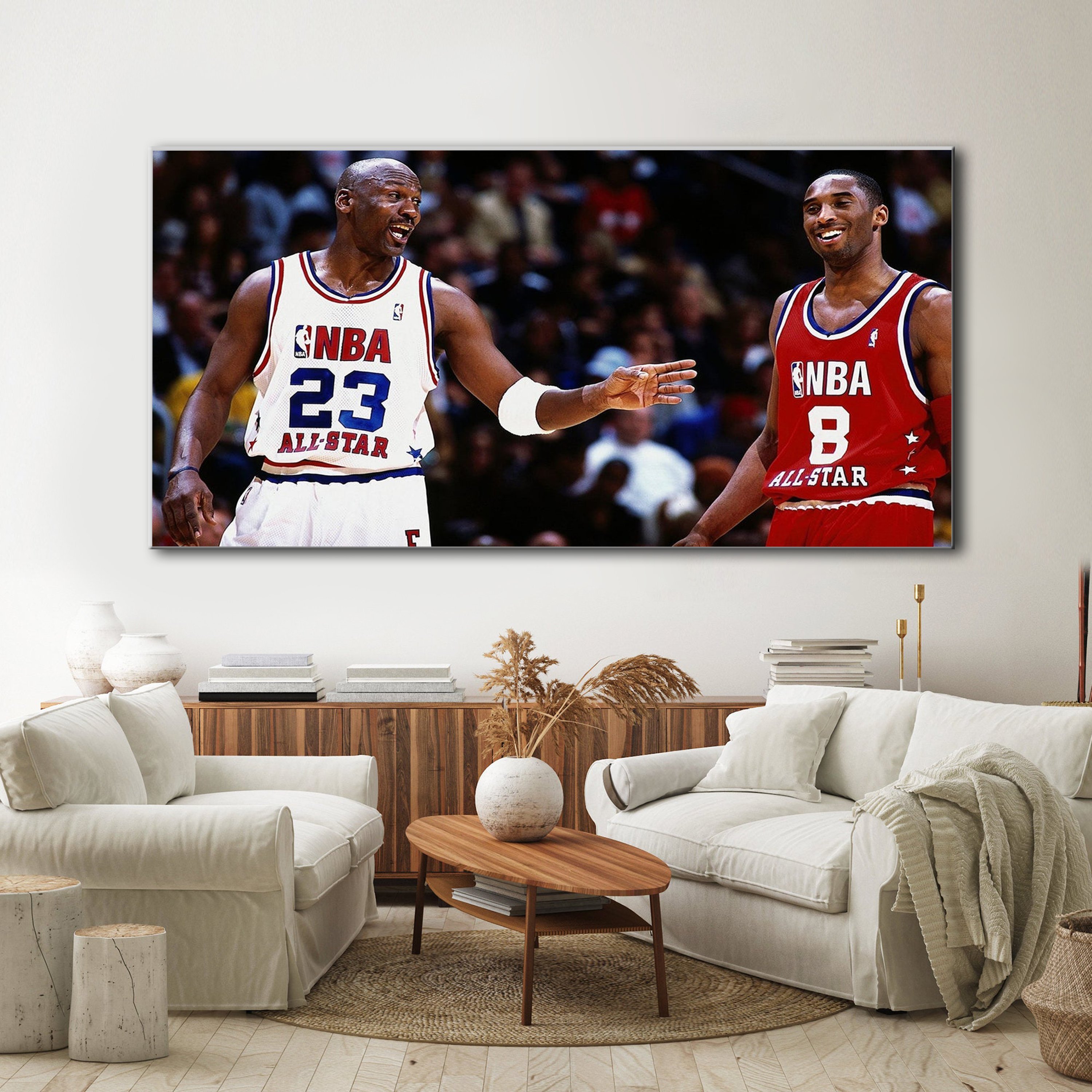 Michael Jordan and Kobe Bryant in 2003 All-Star Game Canvas Wall Art