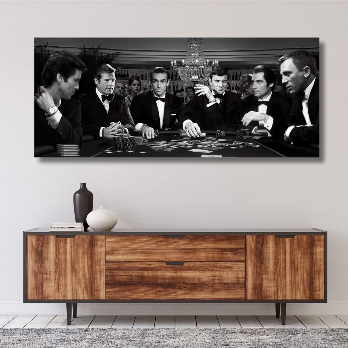 James Bonds Playing Poker Canvas Wall Art