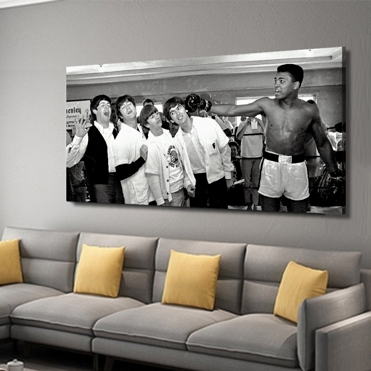 The Beatles in Ring with Muhammad Ali Canvas Wall Art