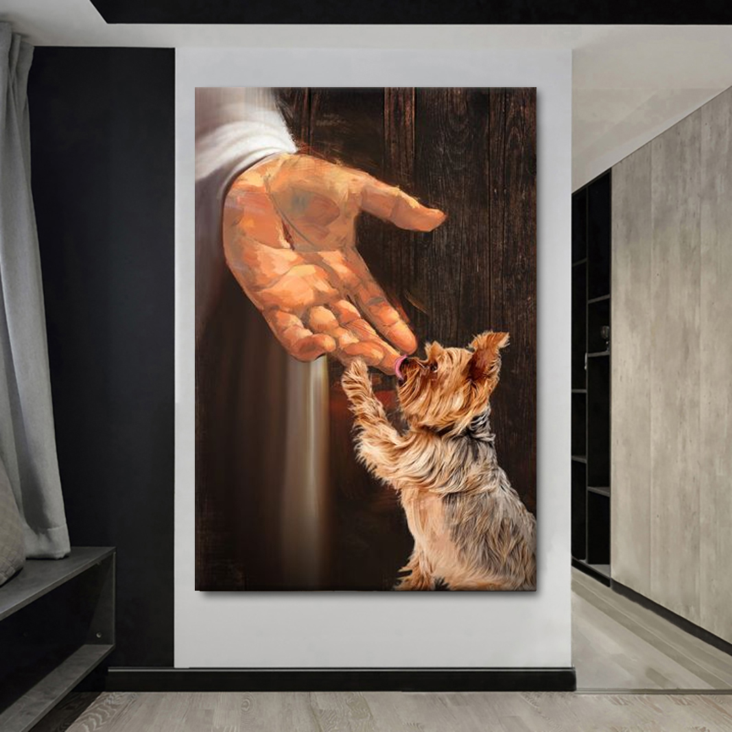 Yorkshire Terrier In the hand of God - Painting Portrait Canvas - Gift For Christian