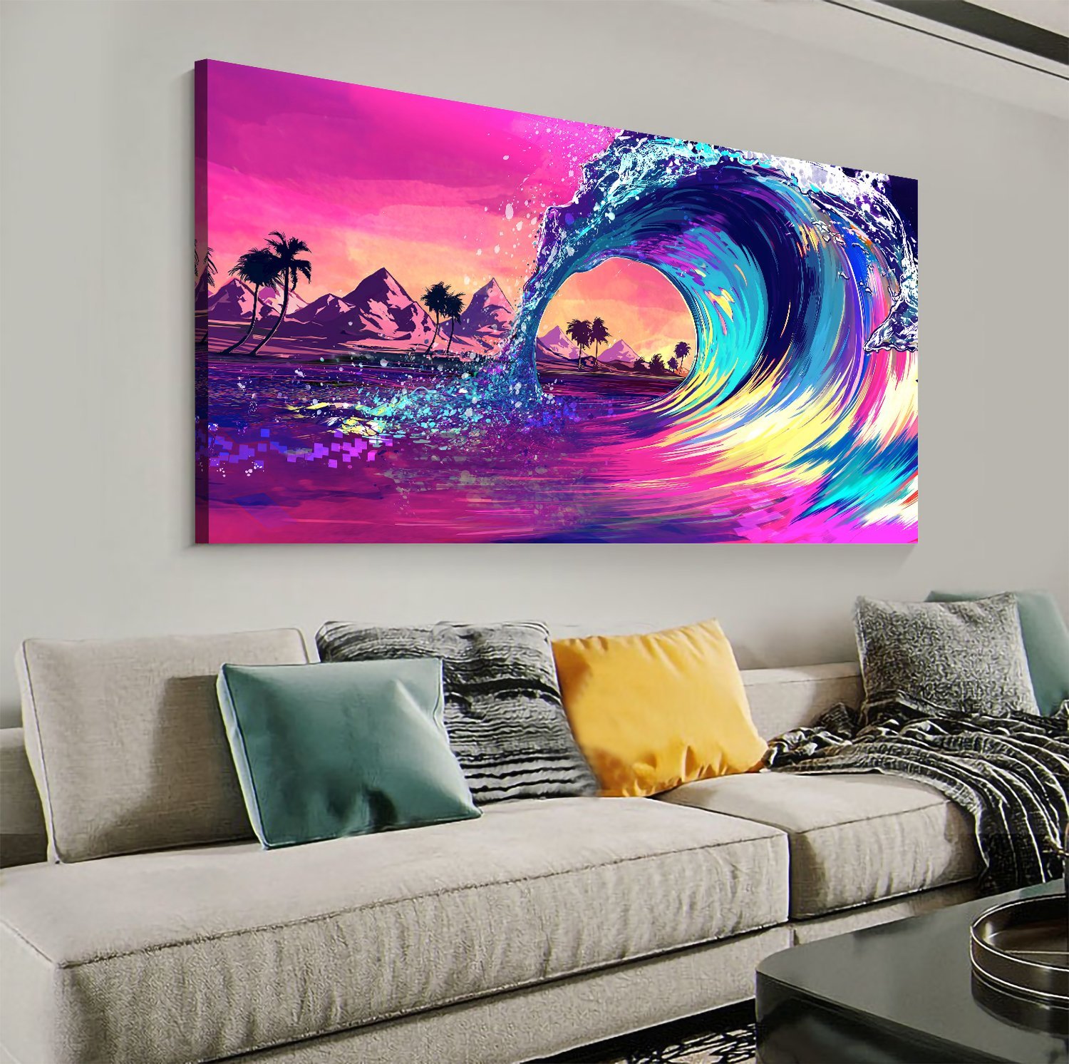 Ocean Wave Sunset Landscape Canvas Wall Art
