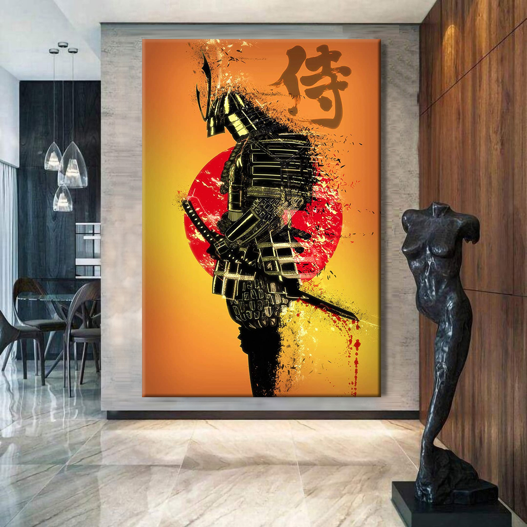 Japanese splatter style Samurai Canvas Wall Art