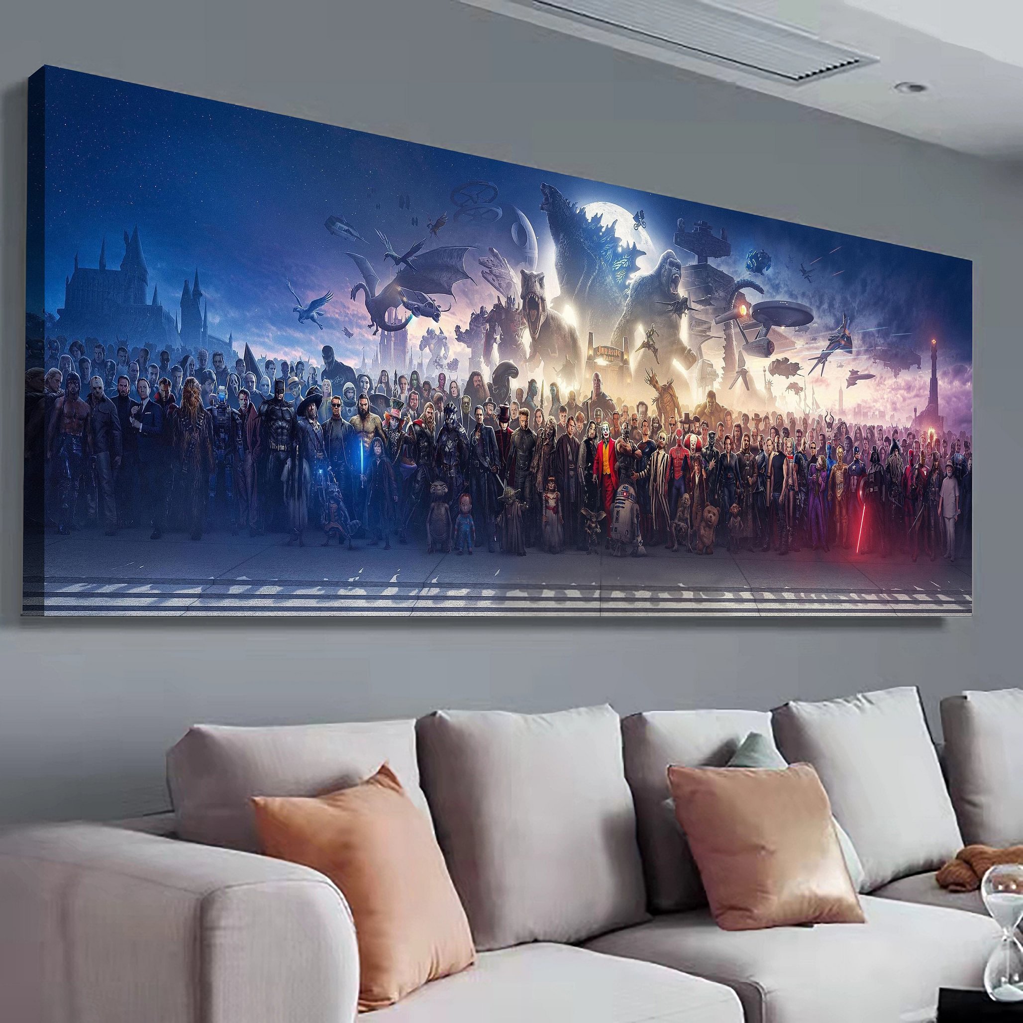 150 Movie Blockbuster Characters Panorama Canvas Wall Art