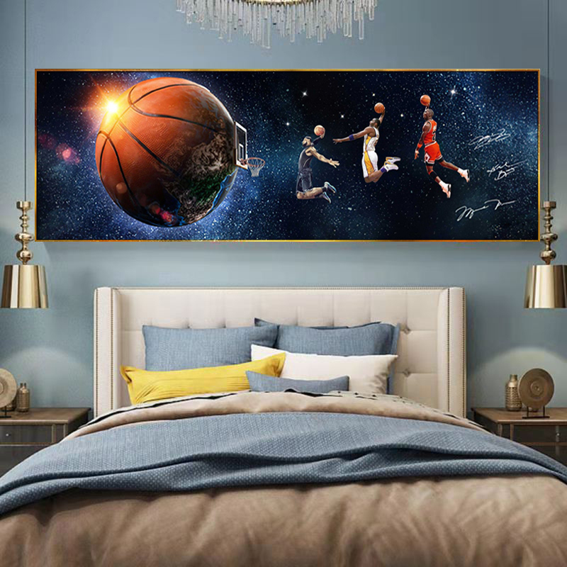 Lebron James and Kobe Bryant and MJ Dunk Canvas Wall Art
