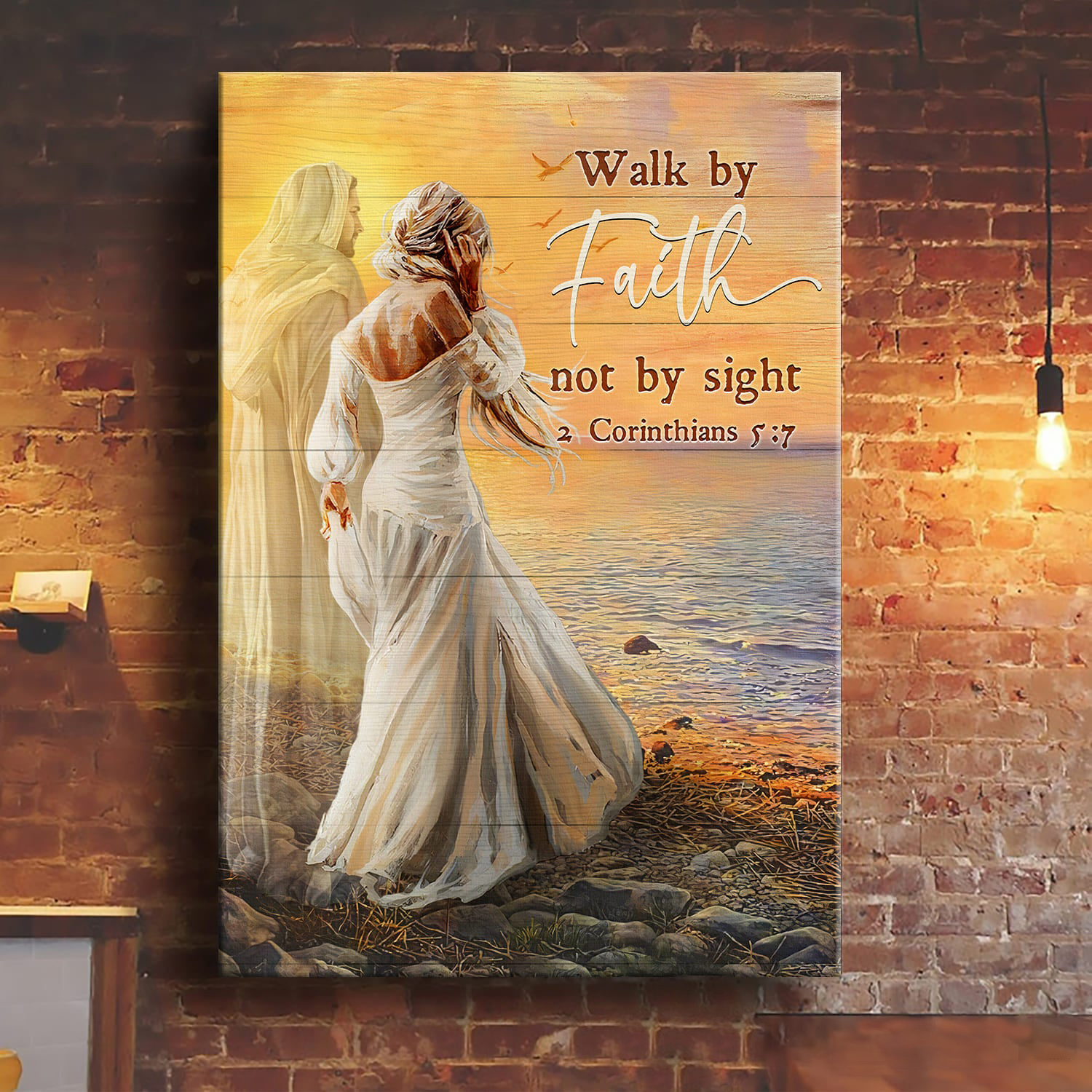 Beautiful lady Walk By Faith Not By Sight - Christian Canvas Wall Art