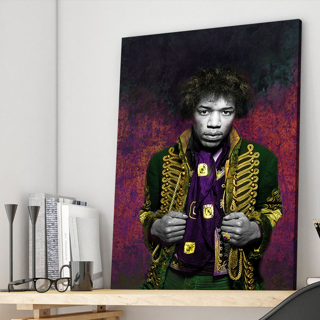 Jimi Hendrix Green Jacket Canvas Wall Art