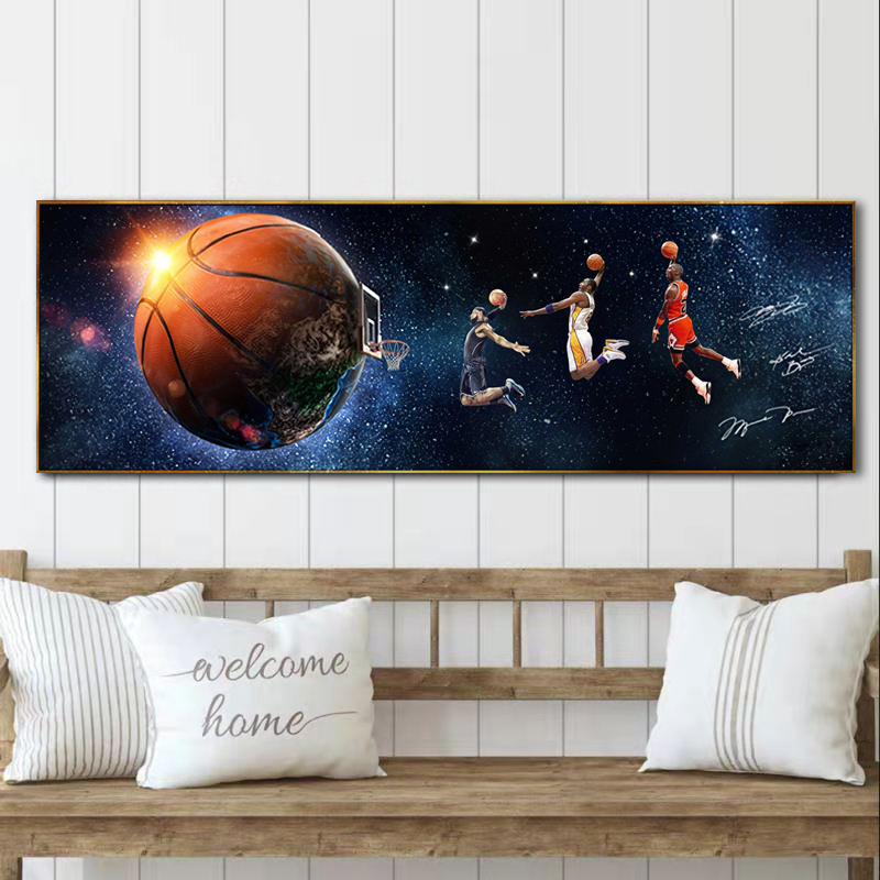 Lebron James and Kobe Bryant and MJ Dunk Canvas Wall Art