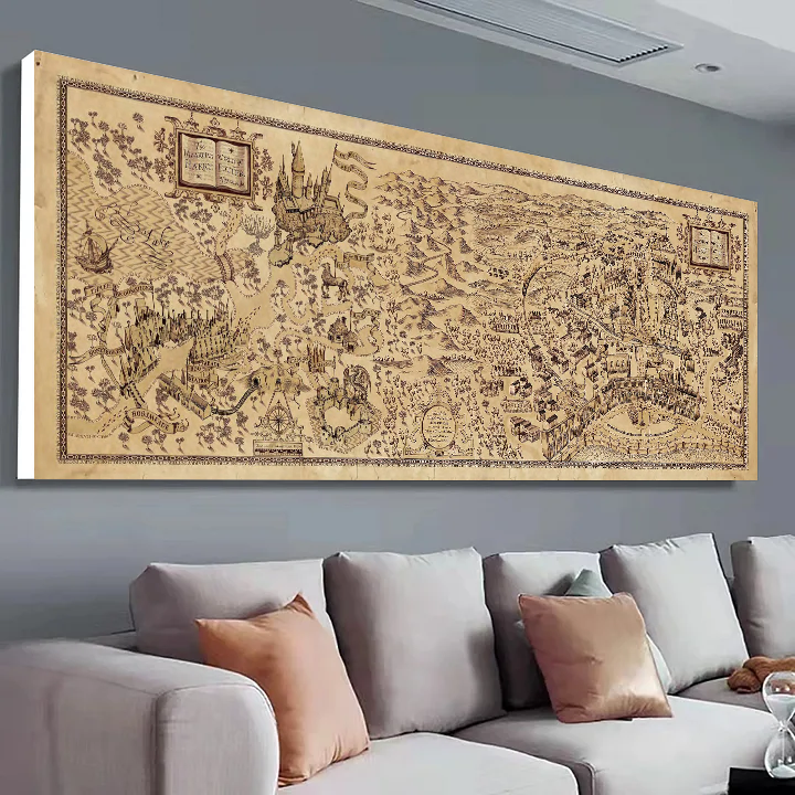 Harry Potter Hogsmeade and the New Diagon Alley Marauder's Map Canvas Wall Art