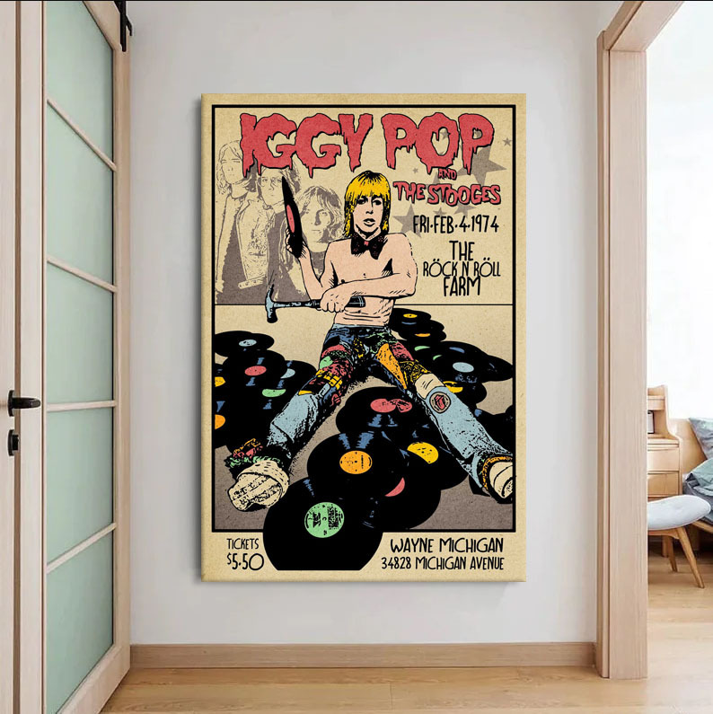 Iggy Pop and The Stooges Tour Poster 1974 Canvas Wall Art