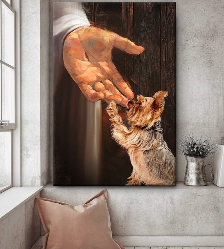 Yorkshire Terrier In the hand of God - Painting Portrait Canvas - Gift For Christian