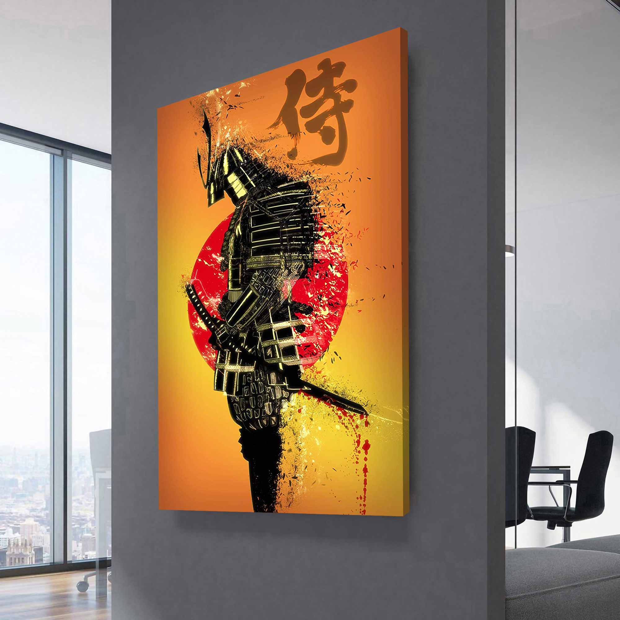 Japanese splatter style Samurai Canvas Wall Art