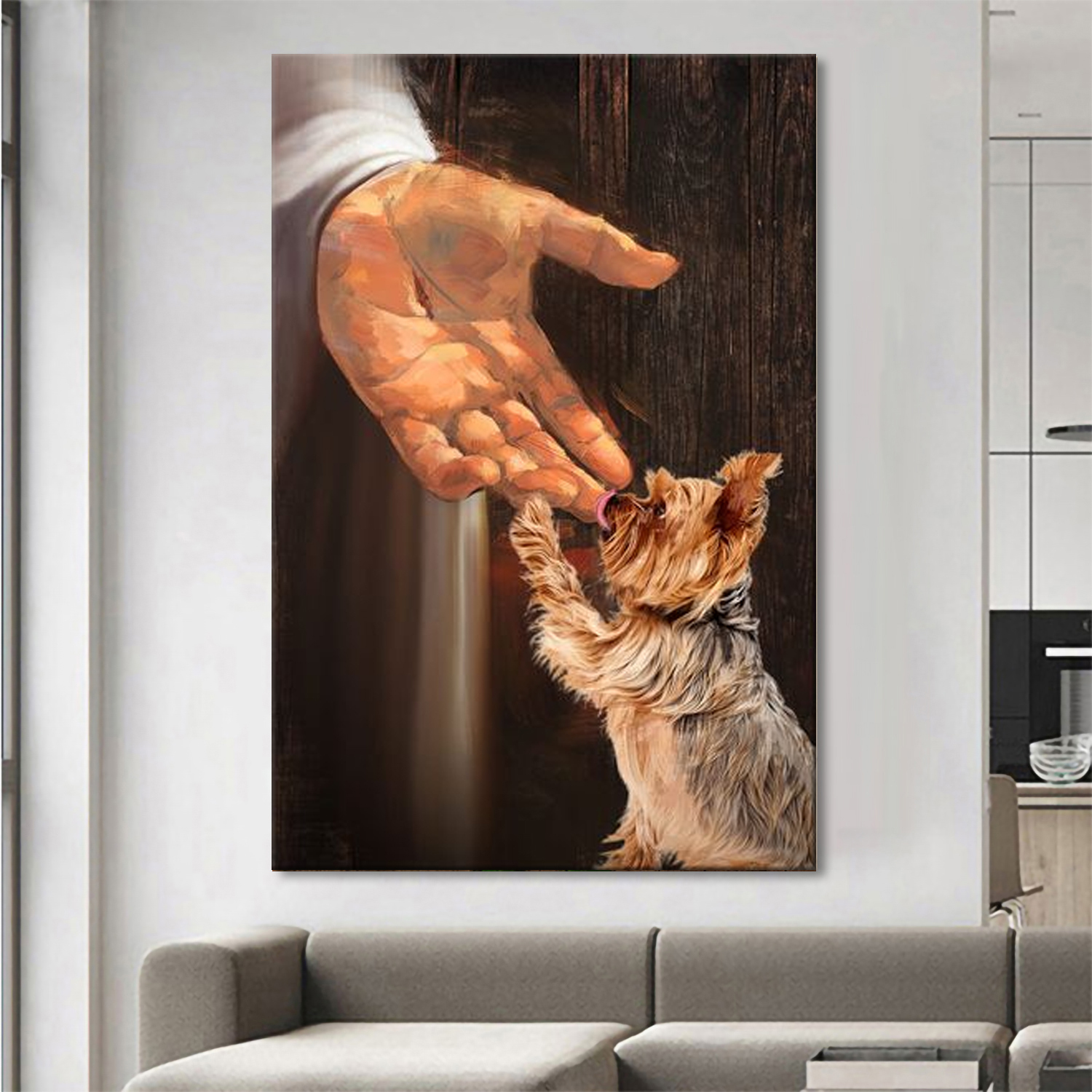 Yorkshire Terrier In the hand of God - Painting Portrait Canvas - Gift For Christian