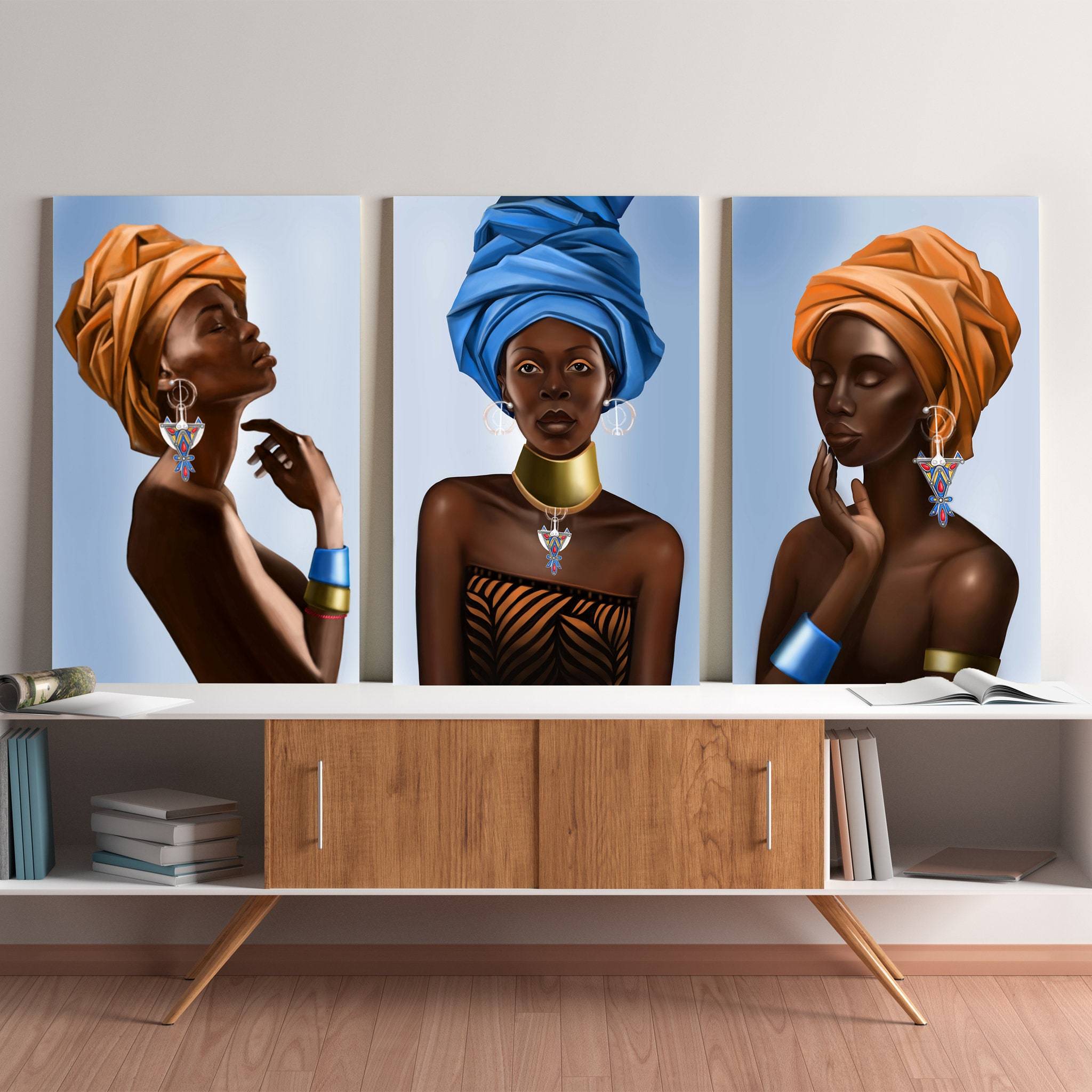 Triptych Art Set - African Woman Canvas Wall Art Print