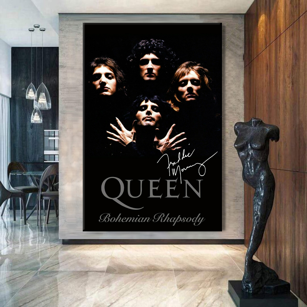 Queen Bohemian Rhapsody Poster signed by Freddie Mercury Canvas Wall Art
