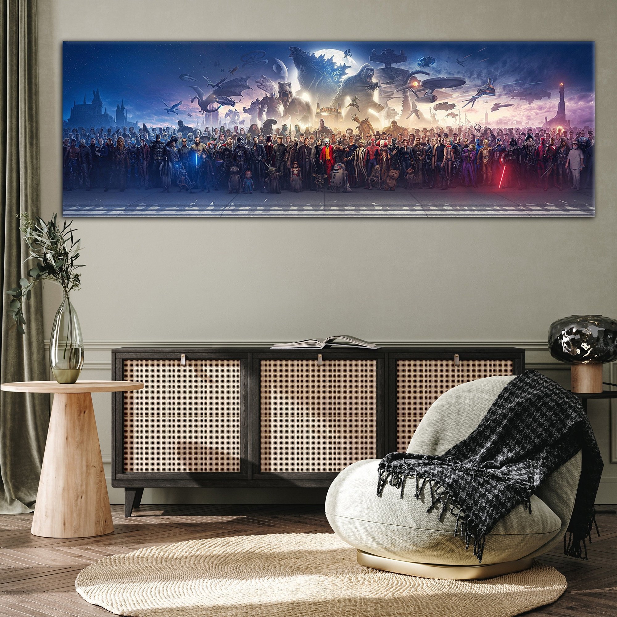 150 Movie Blockbuster Characters Panorama Canvas Wall Art