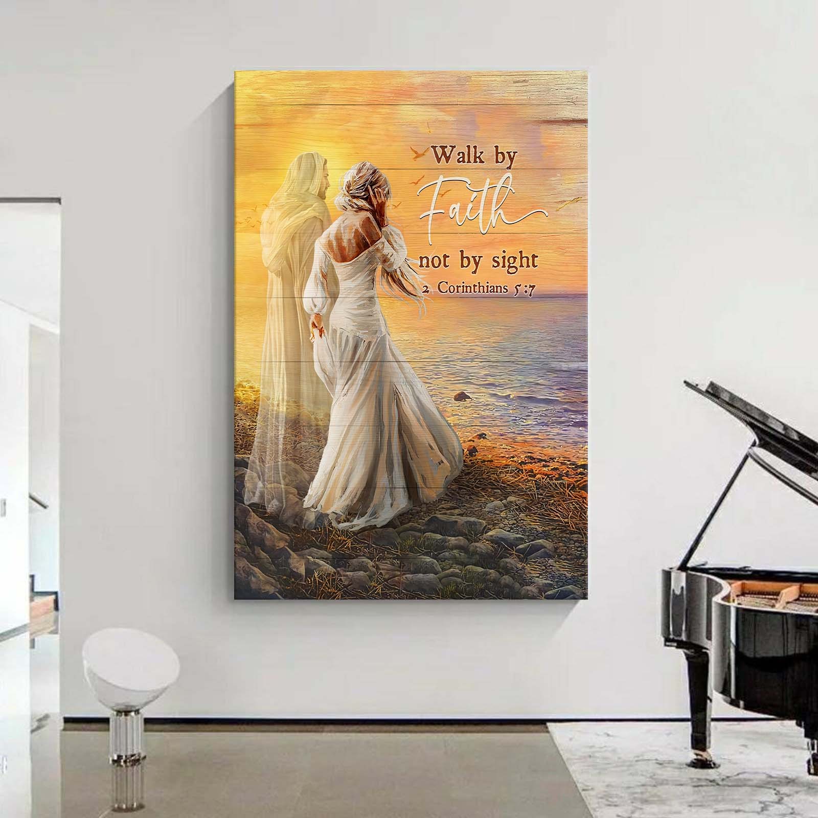Beautiful lady Walk By Faith Not By Sight - Christian Canvas Wall Art