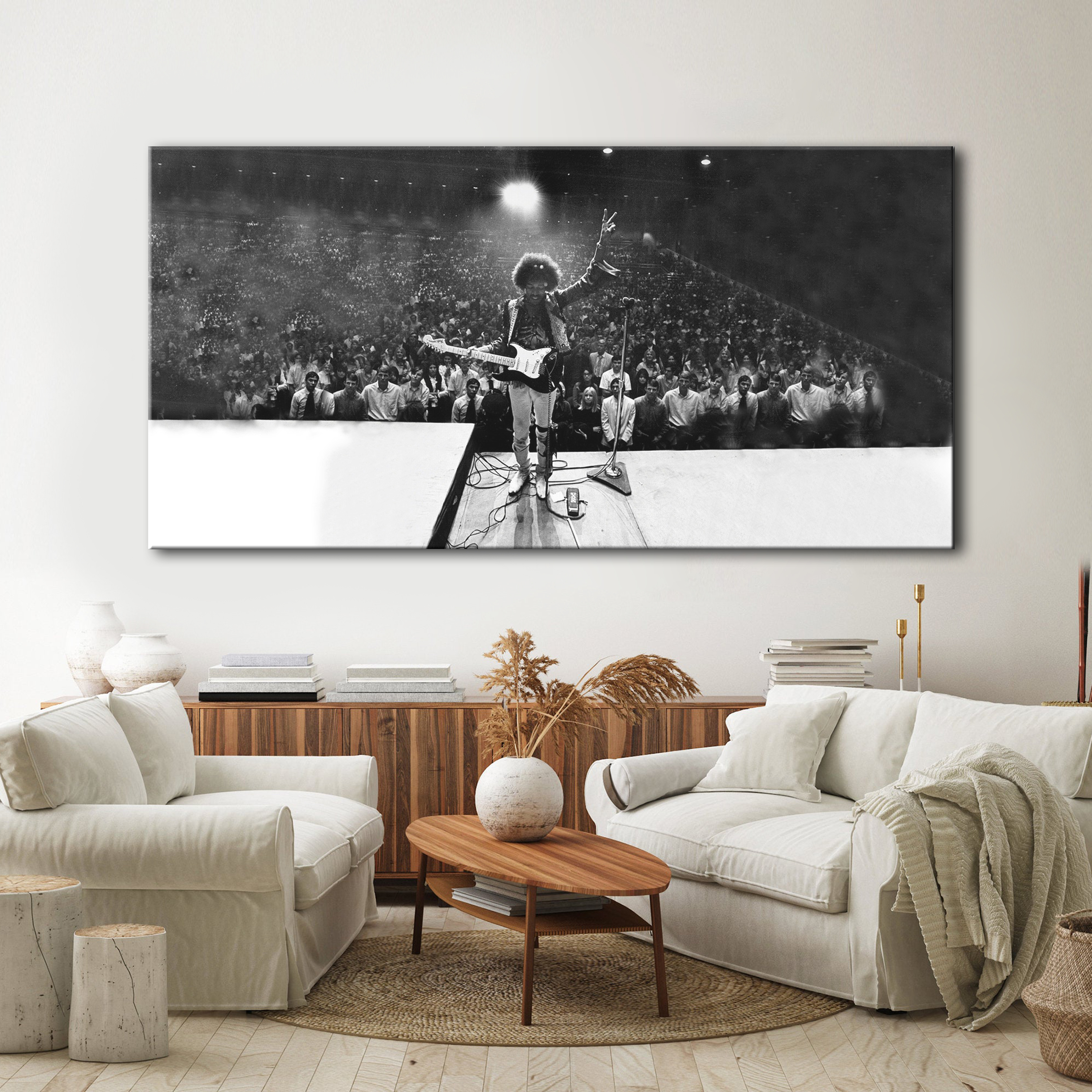 Jimi Hendrix on stage at the Civic Auditorium in California Canvas wall art
