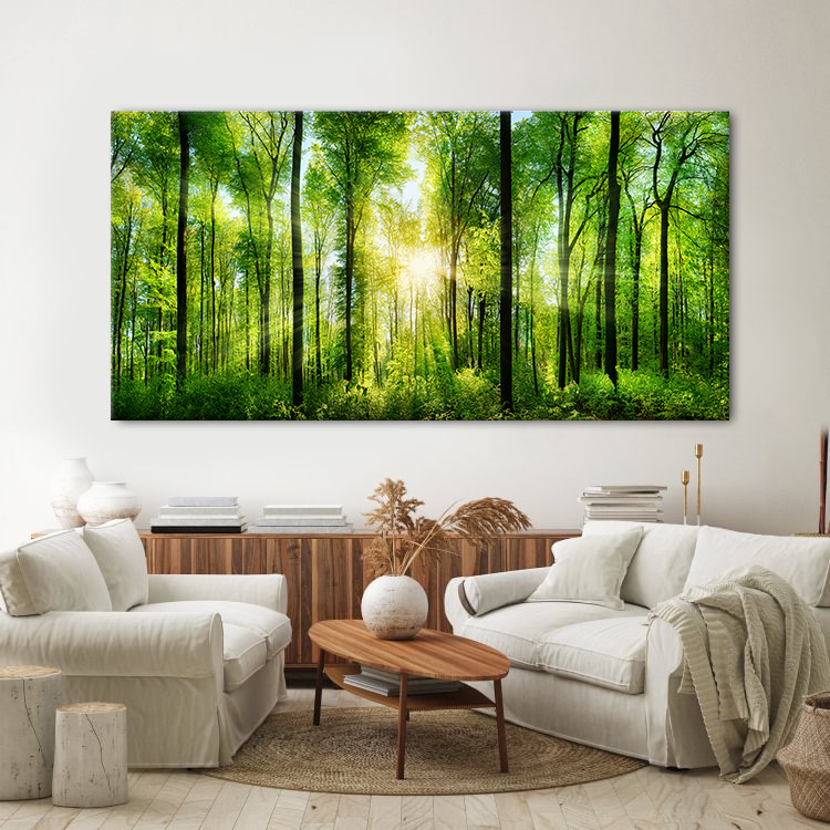 Morning Sunrise Green Trees Landscape Canvas Wall Art