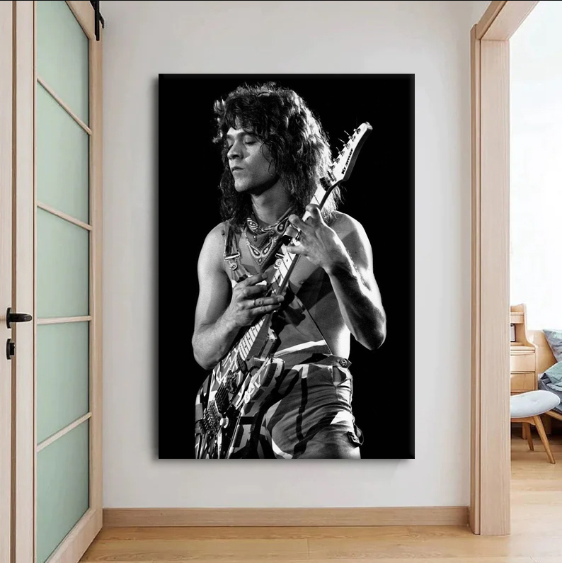 Eddie Van Halen (B/W) Poster Canvas Wall Art