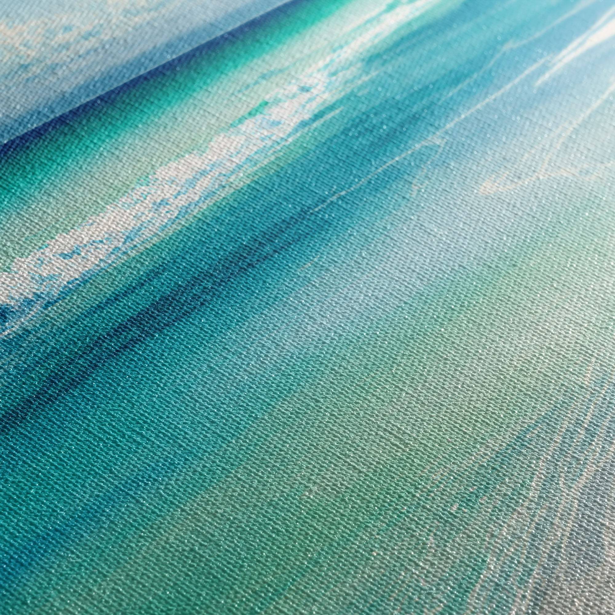 Blue Beach and Ocean Waves Panoramic Canvas Wall Art