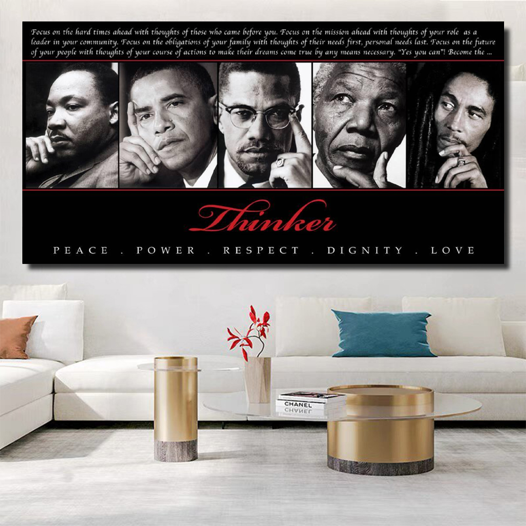 Thinker (Quintet): Peace, Power, Respect, Dignity, Love Canvas Wall Art
