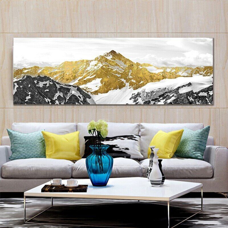 Golden Snow Mountain Panorama Canvas Wall Art