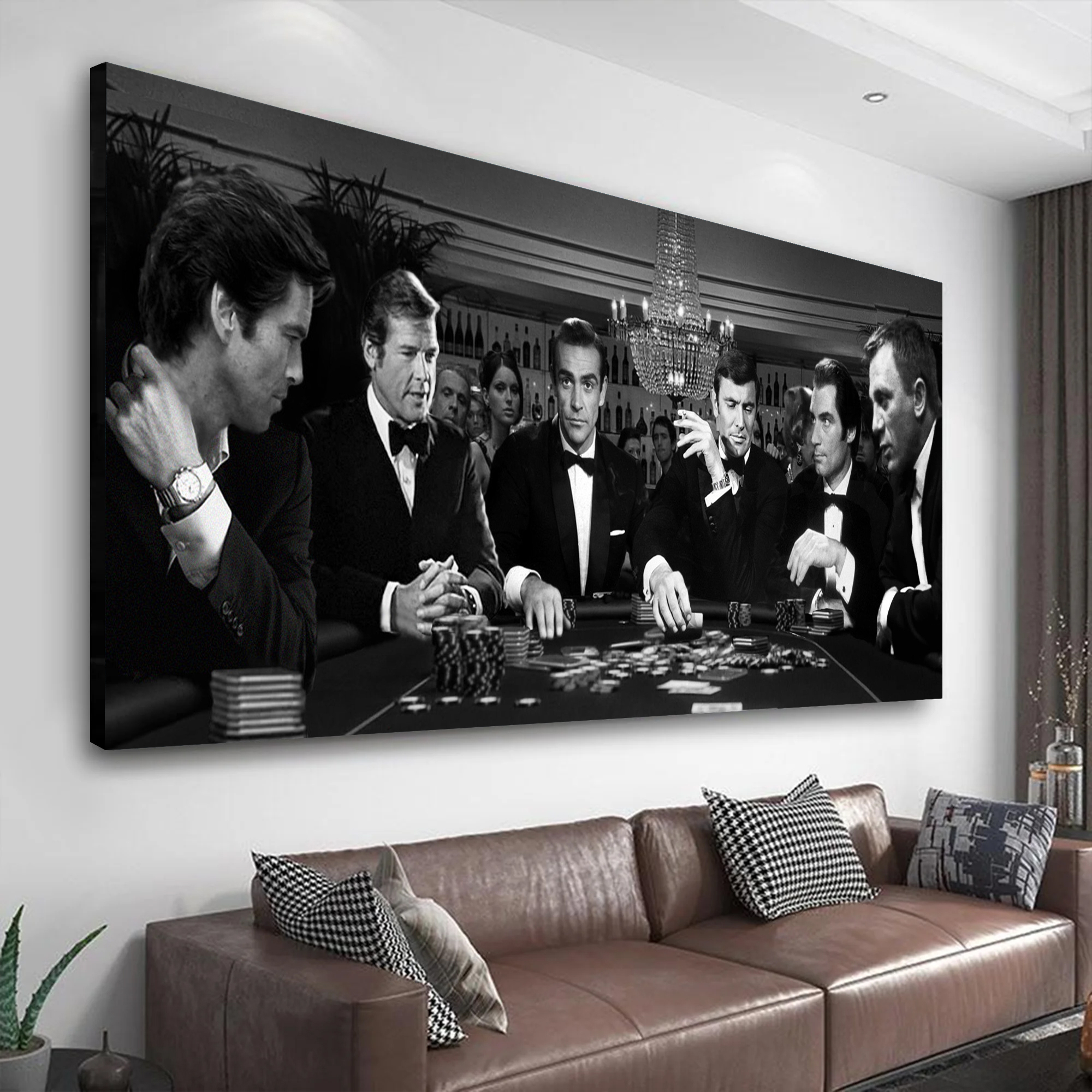 James Bonds Playing Poker Canvas Wall Art