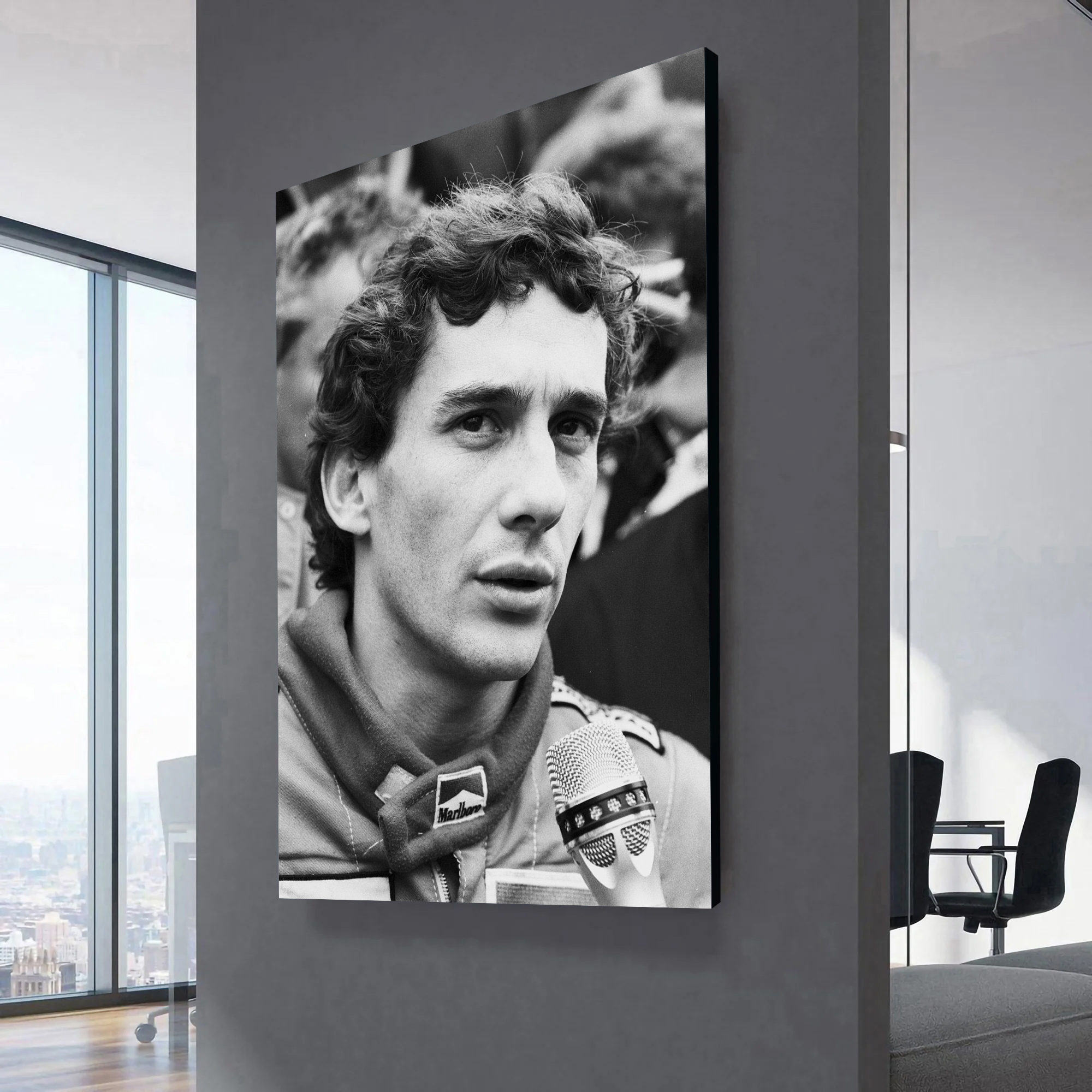 Black And White Vintage Ayrton Senna Portrait Canvas Wall Art