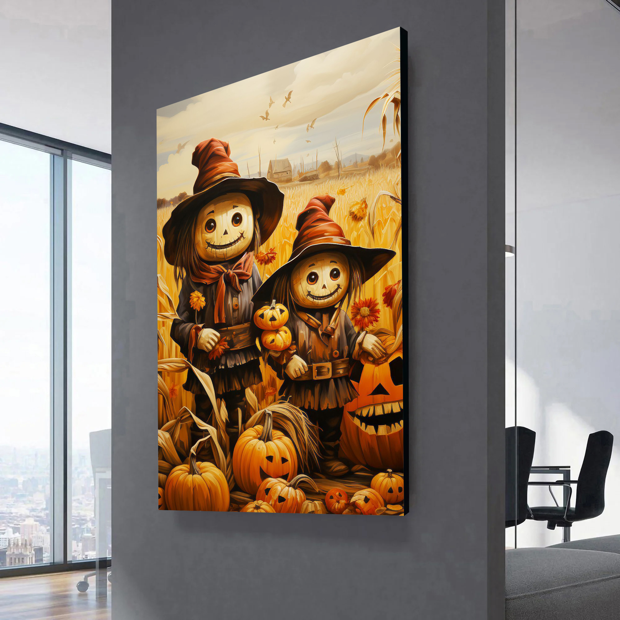 Scarecrow's Harvest Halloween Canvas Wall Art
