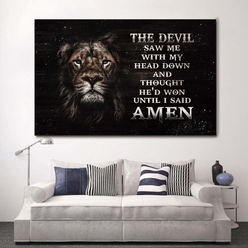 Lion of Judah The Devil Thought He Had Won Until I Said Amen Christian Canvas Wall Art