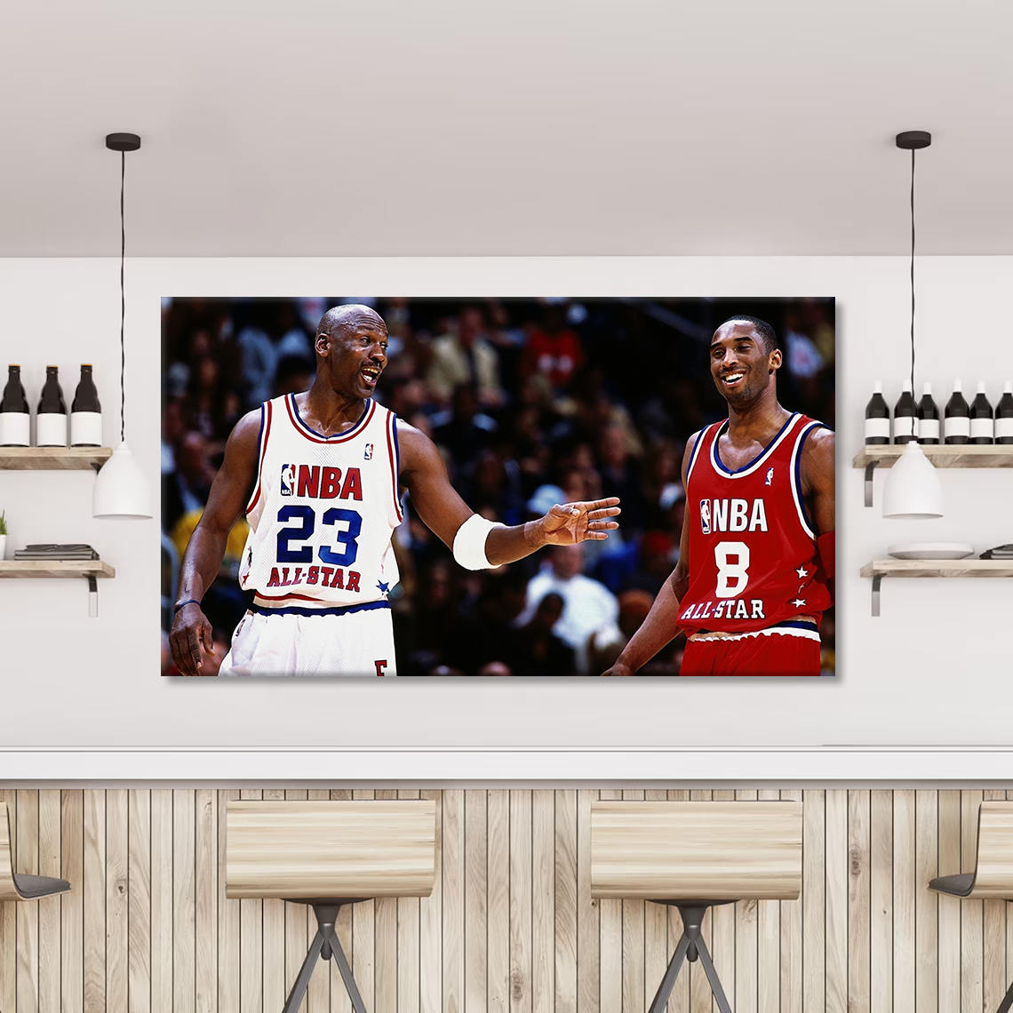 Michael Jordan and Kobe Bryant in 2003 All-Star Game Canvas Wall Art