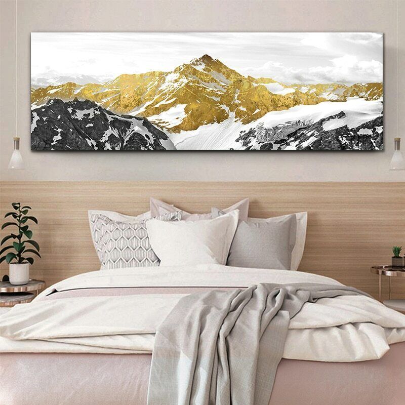 Golden Snow Mountain Panorama Canvas Wall Art