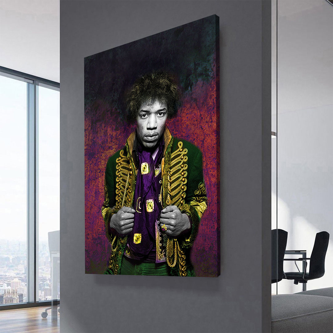 Jimi Hendrix Green Jacket Canvas Wall Art