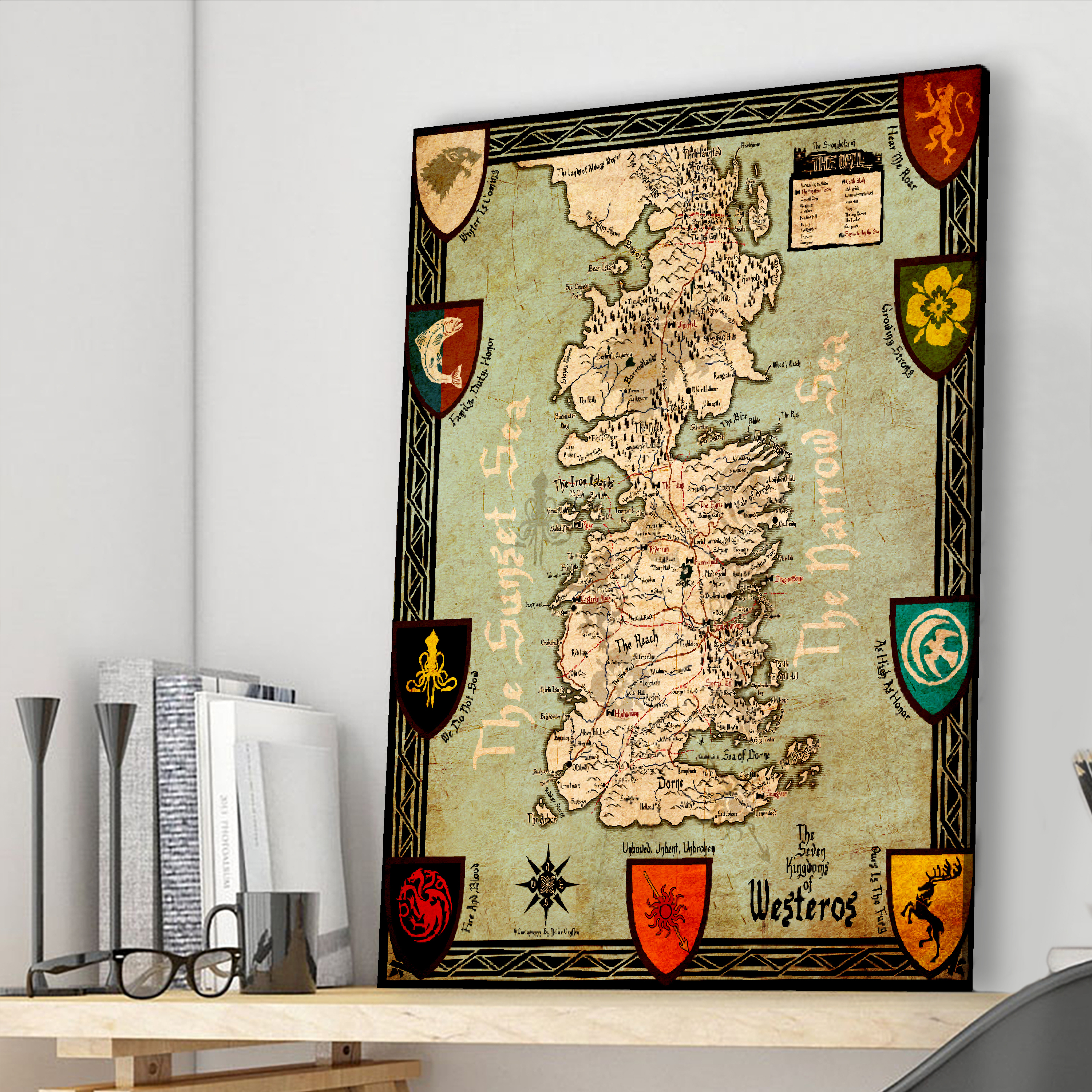 Game of Thrones Seve Kindoms of Westeros Map Canvas Wall Art