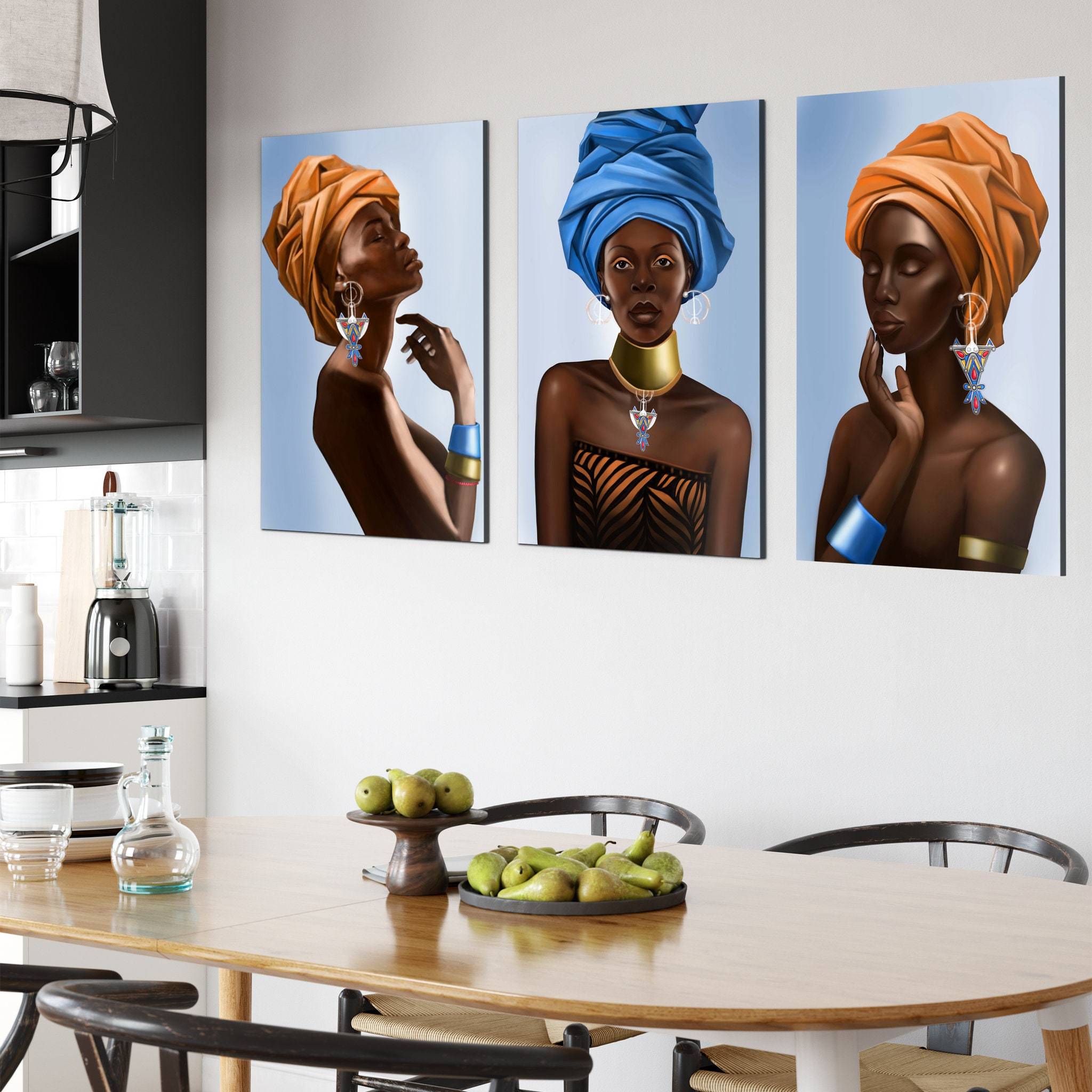 Triptych Art Set - African Woman Canvas Wall Art Print