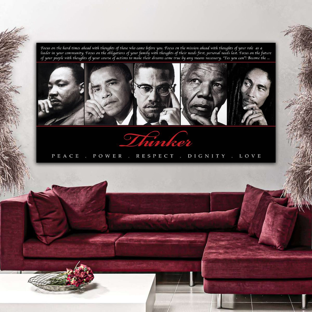 Thinker (Quintet): Peace, Power, Respect, Dignity, Love Canvas Wall Art
