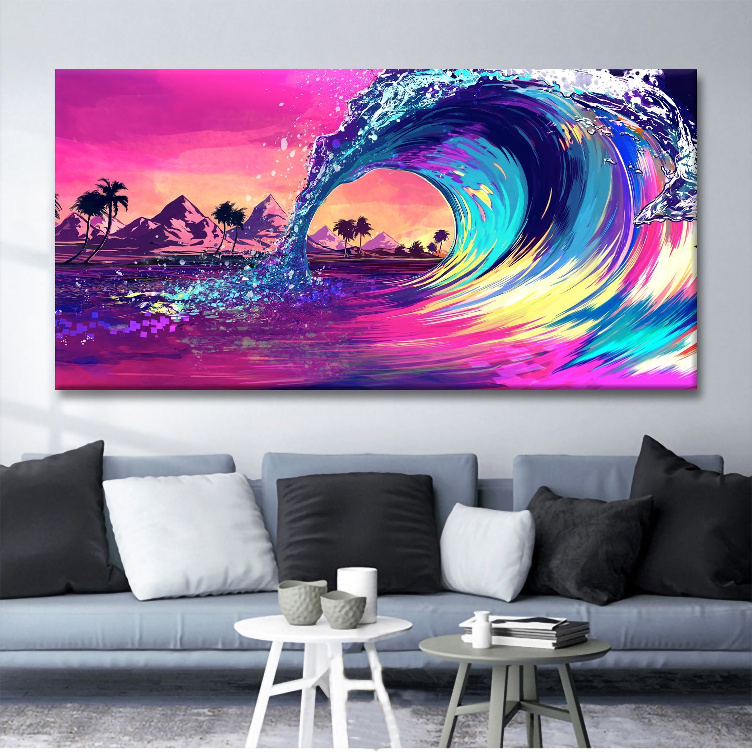 Ocean Wave Sunset Landscape Canvas Wall Art