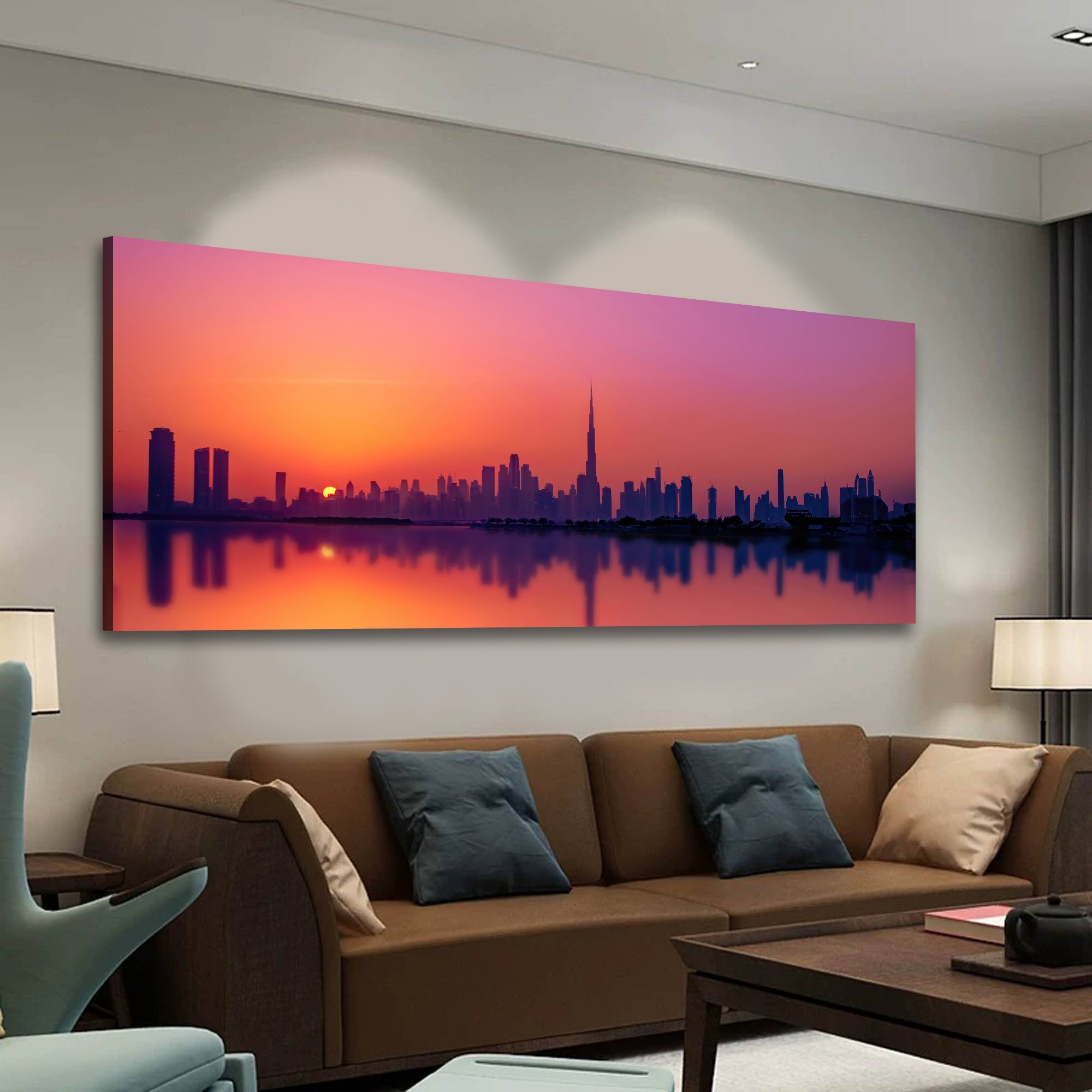 Dubai Skyline Sunset Landscape Canvas Wall Art